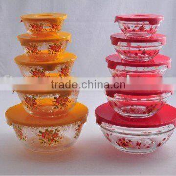 glass bowl set with flower design,5pcs bowl set