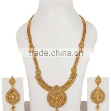 Indian Gold Plated Polish Long Necklace With Earring Set For Women