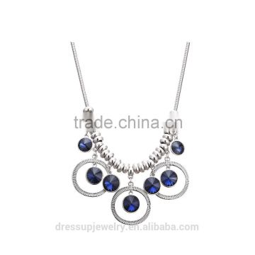 Fashion silver jewelry Big Blue faceted stone round pendant statement Necklace Set for girls women