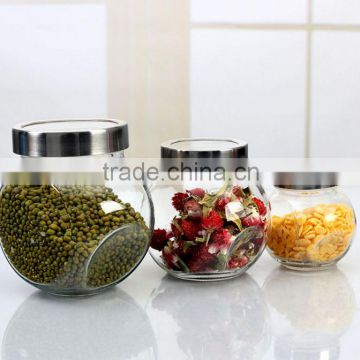 Airtight nuts glass food storage container/jar with stainless lid seal for kitchen