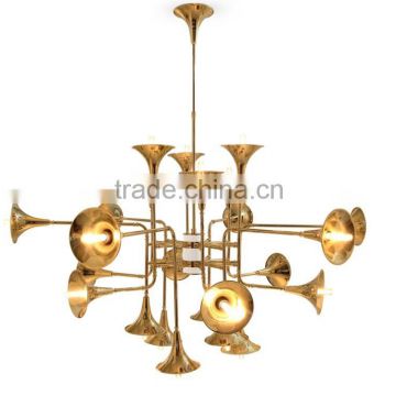 Unique Gold Ceiling Lamps Gold Trumpet Chandelier 25W for Hotel Decorative