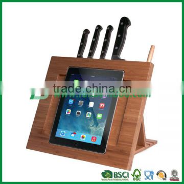 Triangle stand durable bamboo knife block with ipad holder