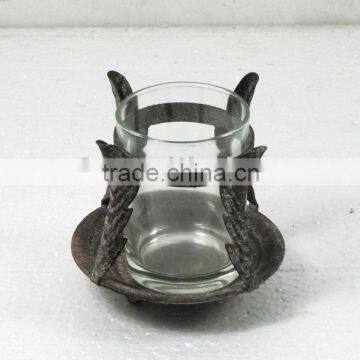 plated metal candle holder w/glass