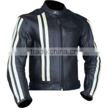 Mens Side Stripped Leather Motorcycle Jacket