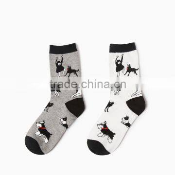 Women's Gray Dog Block Pattern Crew Socks