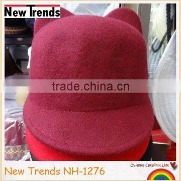 Fashion cute cat ear shape wool felt hat for girls