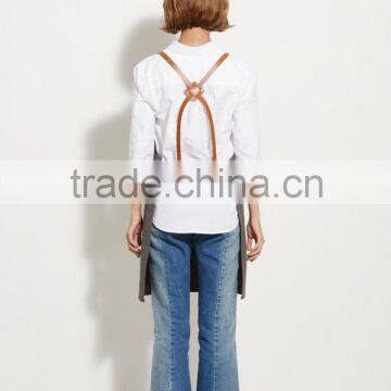 Vintage Canvas Barista Apron, Ivory Canvas With Dark Brown Leather Strap Apron photo-6