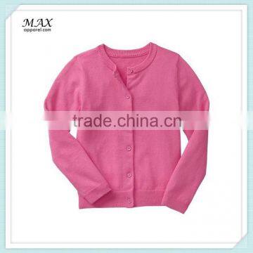 Long sleeves crewneck kids cardigan ribbed trim child swearter with button front wholesale kids sweater