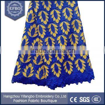 2016 multicolor design royalblue cord guipure lace fabric with rhinestones