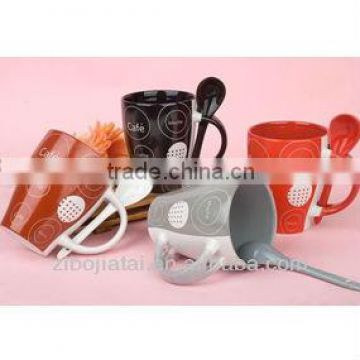 Fully Decaled Color Glazed Ceramic Belly Shape Spoon Mug