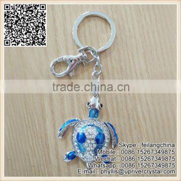 Factory Promotion Top Quality Blue Tortoise Keychain Crystal Diamond Key Ring