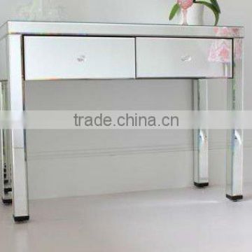 antique glass venetian mirrored console desk with two drawers