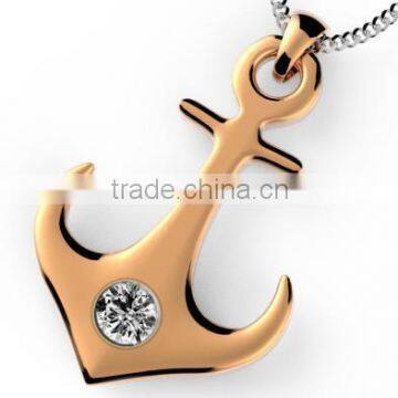 Rose Gold Stainless Steel Girls Pendant Silver CZ Inlay Anchor Pendant Necklace photo-3