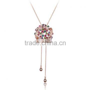 Glitter Multi Colors Crystal Flower Pendant Long Chain Tassel Necklace Jewelry For Women