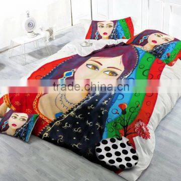 100%polyester microfiber 3d Print Bedding Set India beautiful girl design bedsheet set