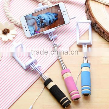 High quality extendable mini handheld wired remote shutter selfie stick monopod for cellphone