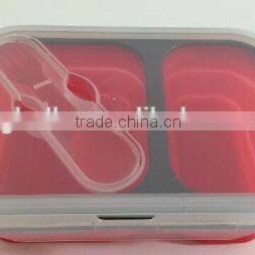 PBA Free 2 Compartments Collapsiable Silicone Lunch Box With Lock photo-2