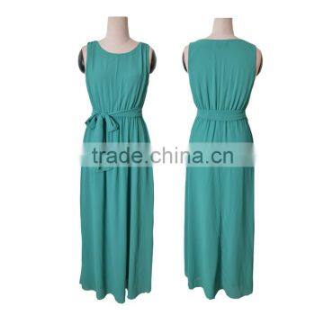 Simple style green chiffon sleeveless long maxi dress