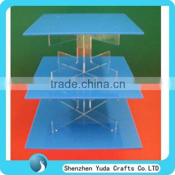 Wholesale plexiglass wedding cake display rack, square blue cupcake stand, acrylic cake stand wedding