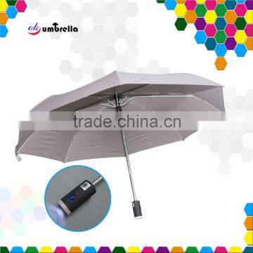 21" Auto Open And Close Light Grey Folding Led Umbrella