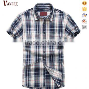 Men's Casual Western Plaid Checked Snap Button Short Sleeve Shirt