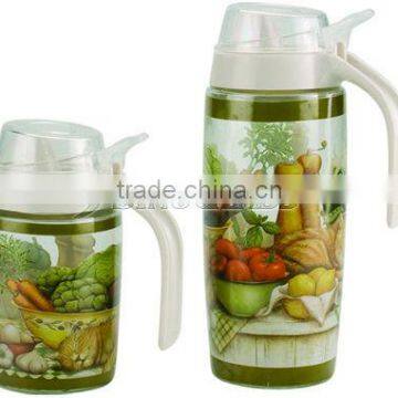 SINOGLASS 2 pcs with lazy chef Decal glass memole Oil and Vinegar Bottle set