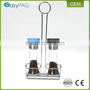 Kitchen supplies carbon steel material magnetic 2 grid chrome spice rack