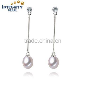 Fancy fashion white pearl earrings 8-9mm AAA drop long dangle pearl earring