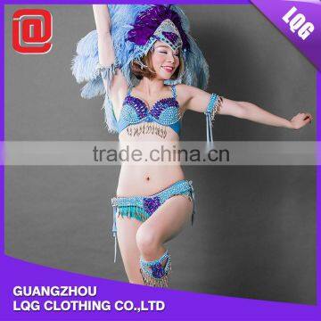 Cheap handmade violet blue rhinestone feather seal carnival costume