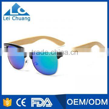 Plastic mixed alloy frame with mirror lens and bamboo temple sunglasses for adult