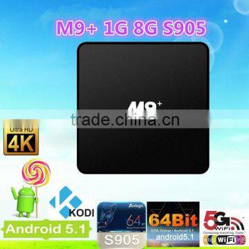 2016 Orginal Rooted Android 5.1 Quad Core Lollipop Android MX Plus 4k Ott tv Box M9 PLUS Amlogic S905 KODI 16.1 Pre-installed