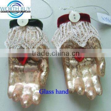 A pair of glass hands w/ red heart for Wedding decoration or Valentine's day