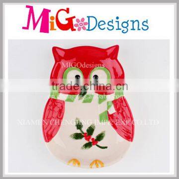 Red Owl Ceramic Plate Lovely OEM Christmas Tableware Supplier