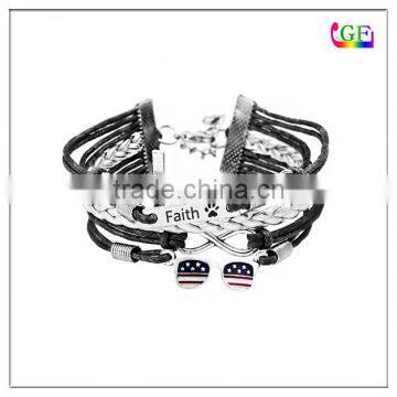 Hot selling multilayer leather knitting infinity bangle bracelet