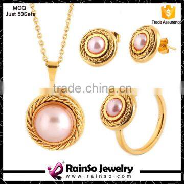 New Custom Color Platting Stylish Fake Dubai Gold Jewelry Pearl Set