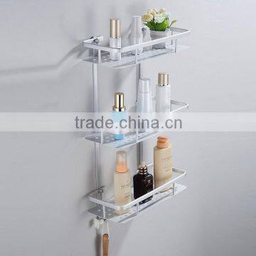 2016 three tiers baths accessories bathroom metal shelf with hook rack