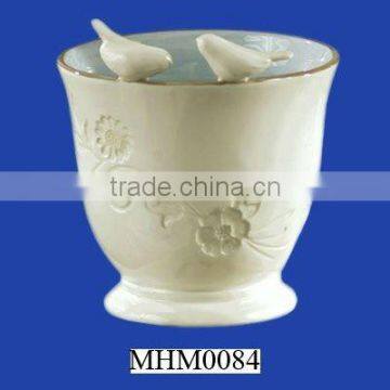 Melody bird design ceramic white plant Pot