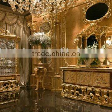 Luxury Golden Buffet With Mirror, Gorgeous Home Decorative Sideboard Inlaid Wood Veneer, Hand Carved Wooden Side Cabinet photo-4