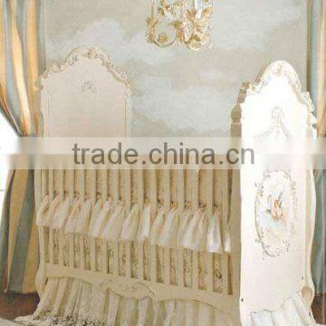 Victoria Style Lvory White Children Bed, Elegant Hand Painting Wooden Baby Crib, Noble Nursery Bedroom Furniture