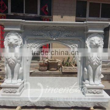 Home decoration Italian style white marble fireplace with lion head