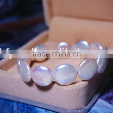 13-14mm White Coin Shape Freshwater Pearl Bracelet photo-3