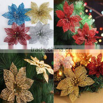 Cheap 6" Glitter Hollow Wedding Party Decor Christmas Flowers Xmas Tree Decorations photo-5