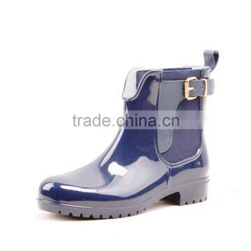 fashion high quality navy shiny glossy PVC wellington rain boots women