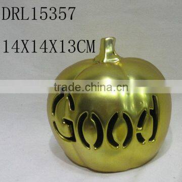 Golden Pumpkin Ceramic Lantern Hollow Letters Festival Holloween Decorations photo-2