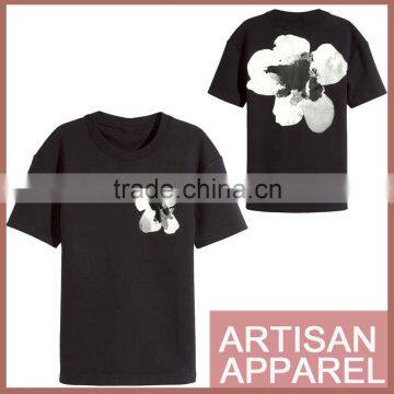 custom 95 cotton 5 spandex printed t shirts black T-shirt with a flower printing