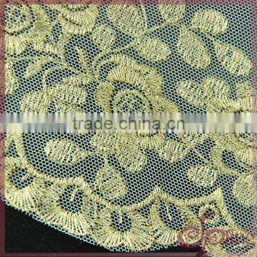 Floral Gold Metallic Yarn Embroidered Tulle Fabric, Elegant Tulle Lace Fabric photo-4