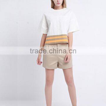 New Fashionable High Quality Comfortable With Stripe Split Ladies Linen Fabric Blouse photo-4