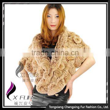 CX-B-105G Fashion 2016 Knitted Fur Chinese Girl Rabbit Fur Poncho Shawl