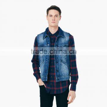 OEM supply fitted sleeveless denim jacket for men