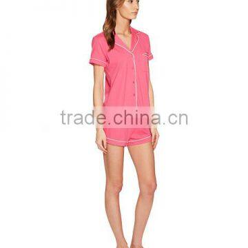 Pink Short Pyjamas Set Contrast Piping New York Pajamas Sleepwear Clothing Short Sleeves And Short Pants Shirttail Hem Nightwear photo-5